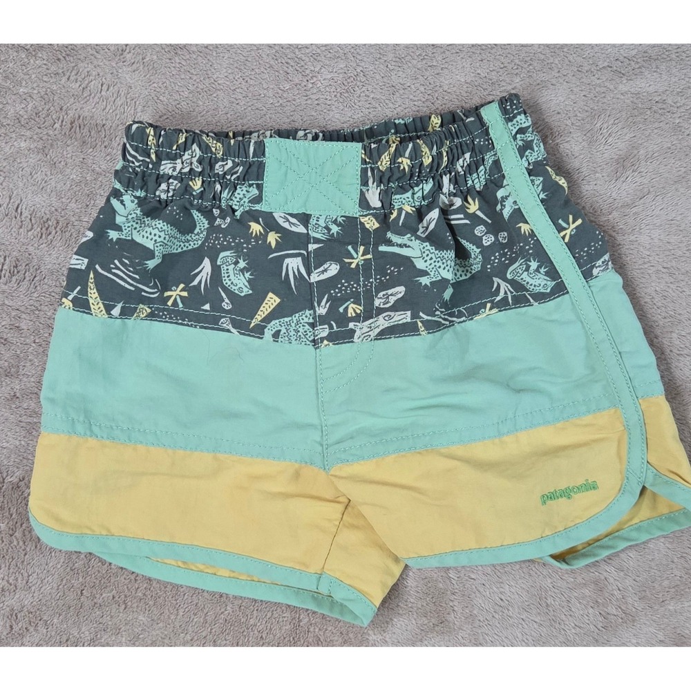 Patagonia swim shorts toddler size 3T Green Yellow Worn Wear 60310S EUC
